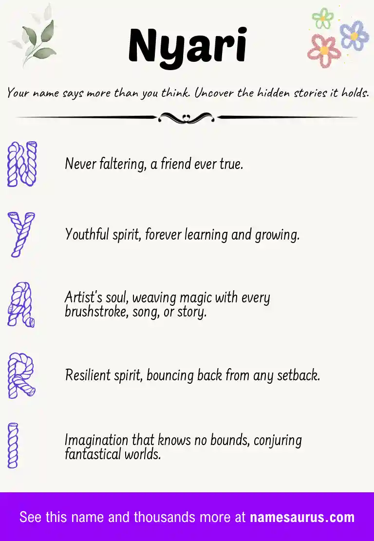 Acrostic poem about Nyari.