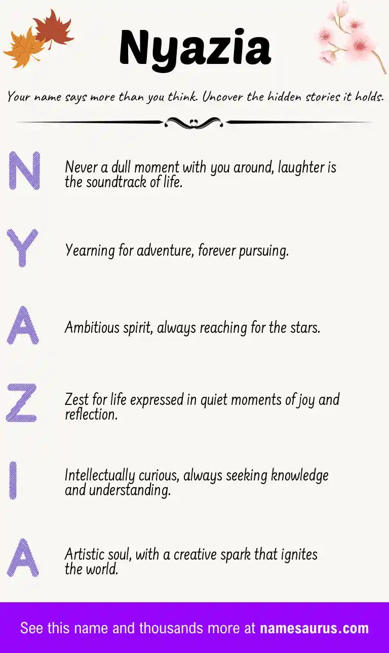 Acrostic poem about Nyazia.