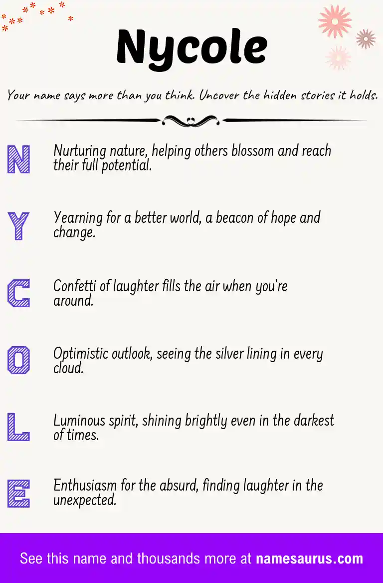 Acrostic poem about Nycole.