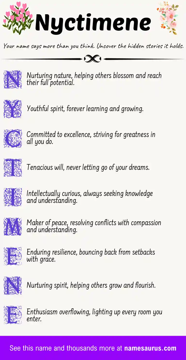 Acrostic poem about Nyctimene.