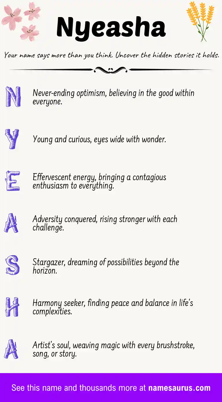 Acrostic poem about Nyeasha.