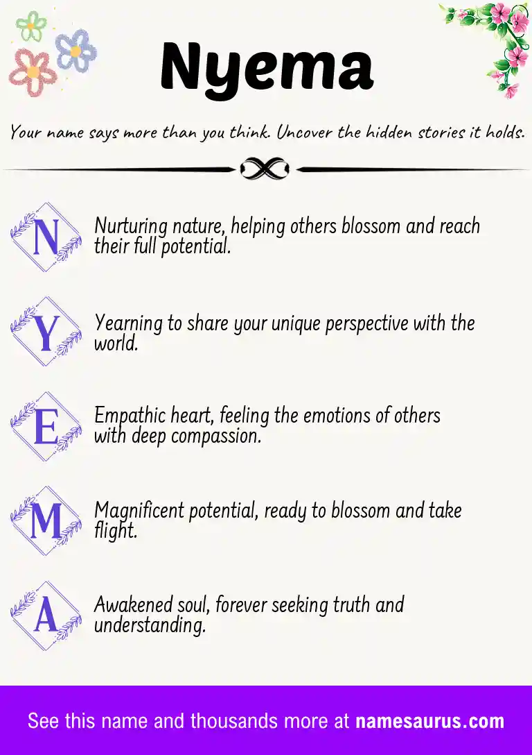 Acrostic poem about Nyema.