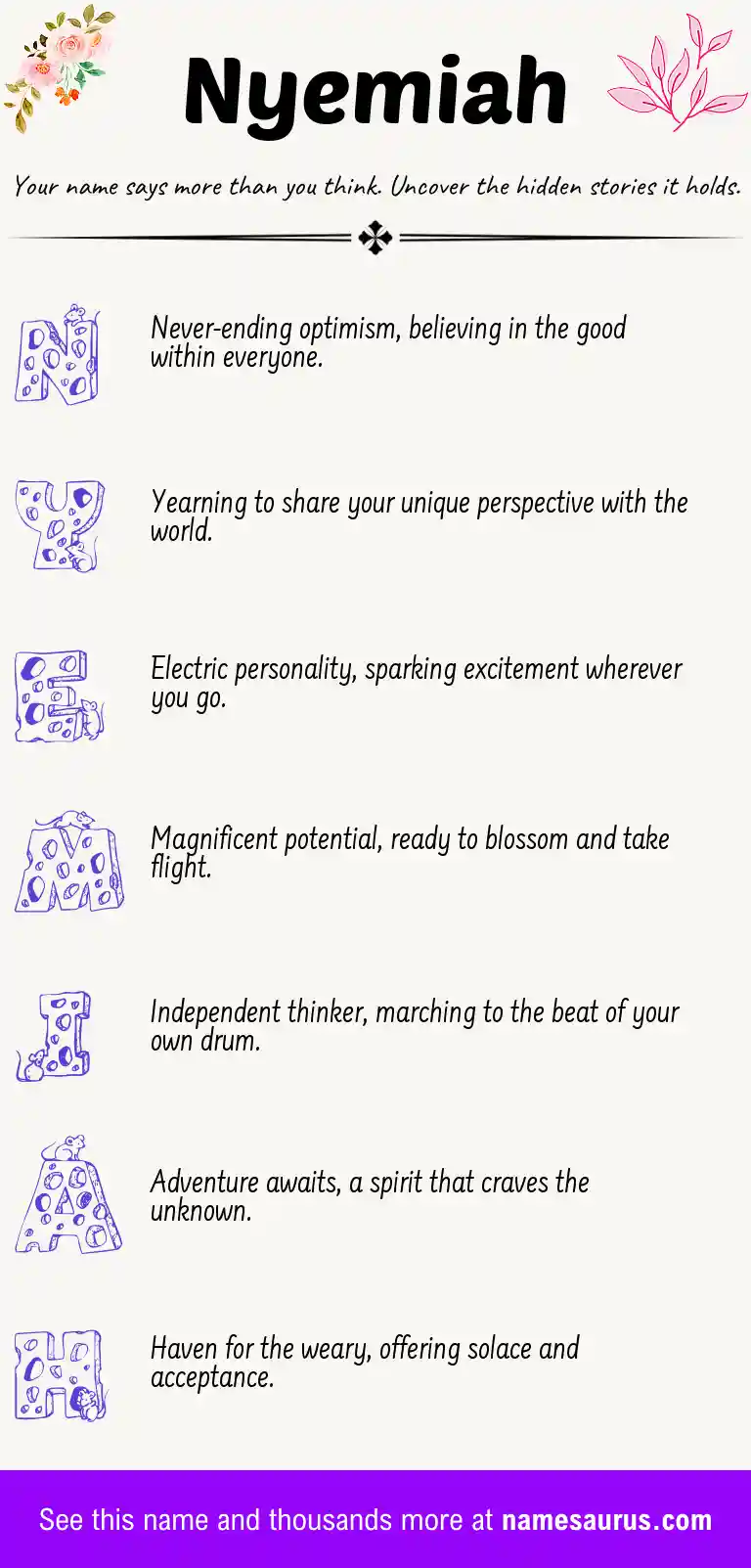 Acrostic poem about Nyemiah.