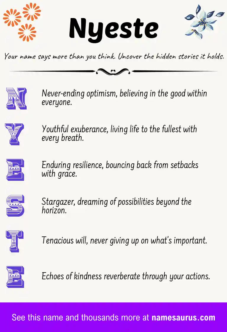 Acrostic poem about Nyeste.