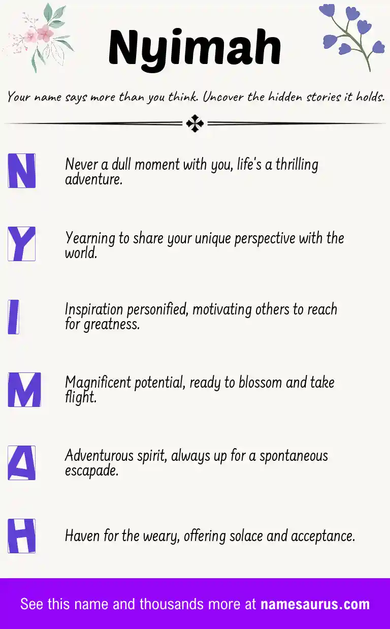 Acrostic poem about Nyimah.