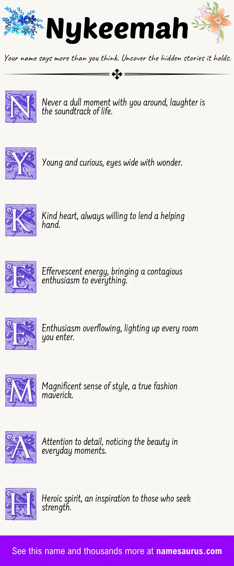 Acrostic poem about Nykeemah.