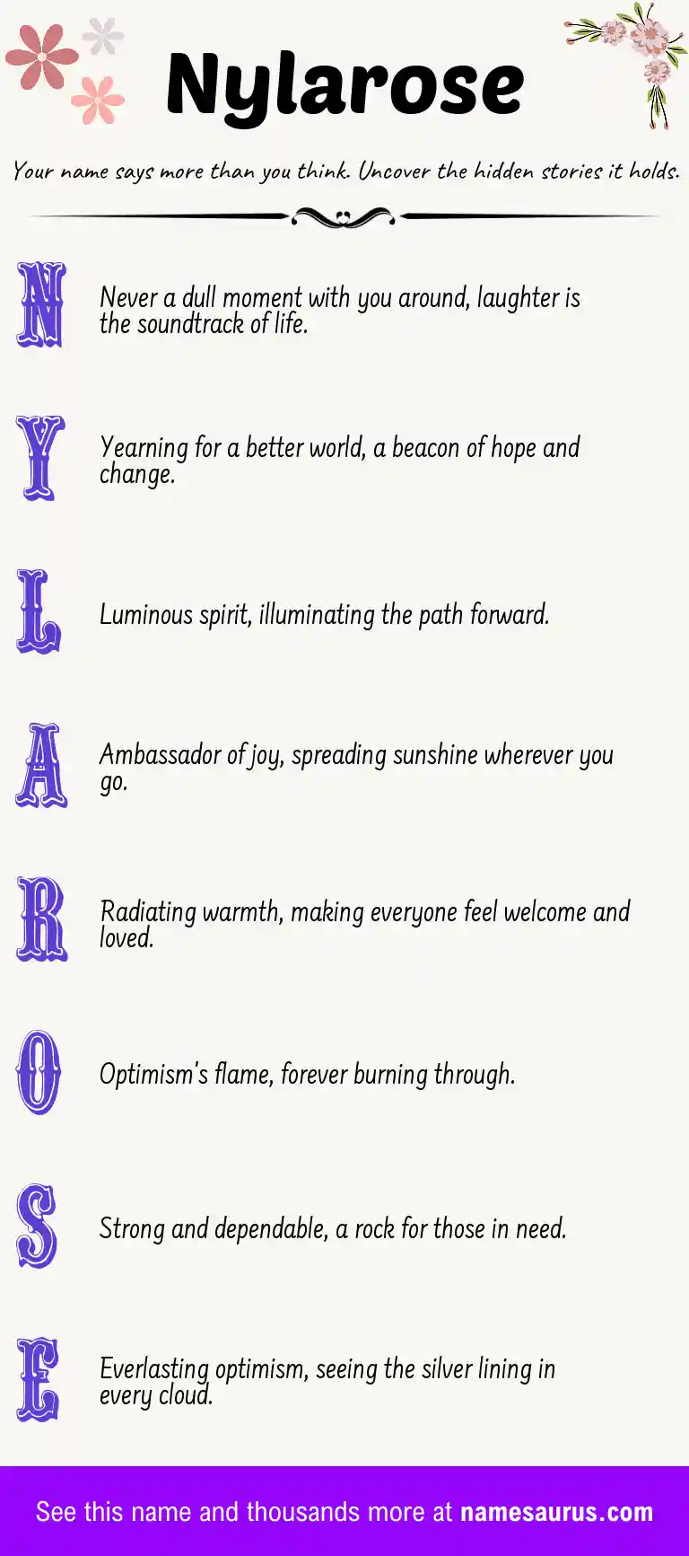 Acrostic poem about Nylarose.