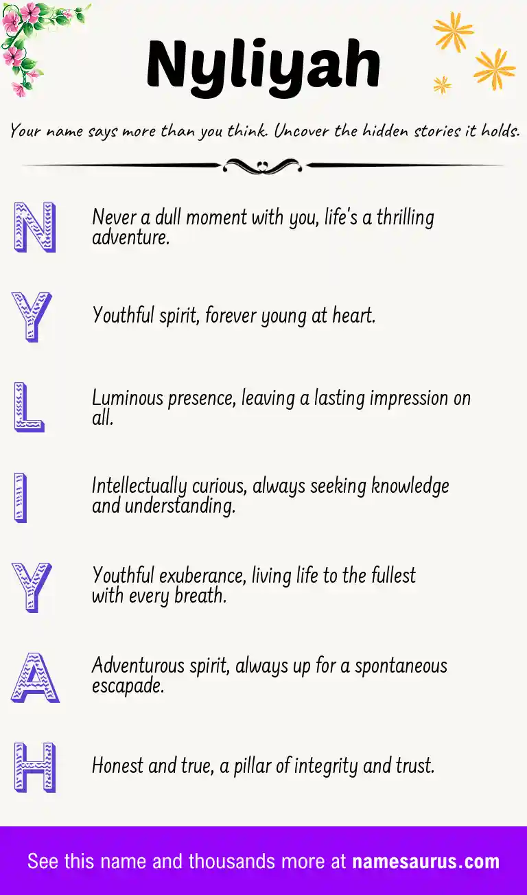 Acrostic poem about Nyliyah.