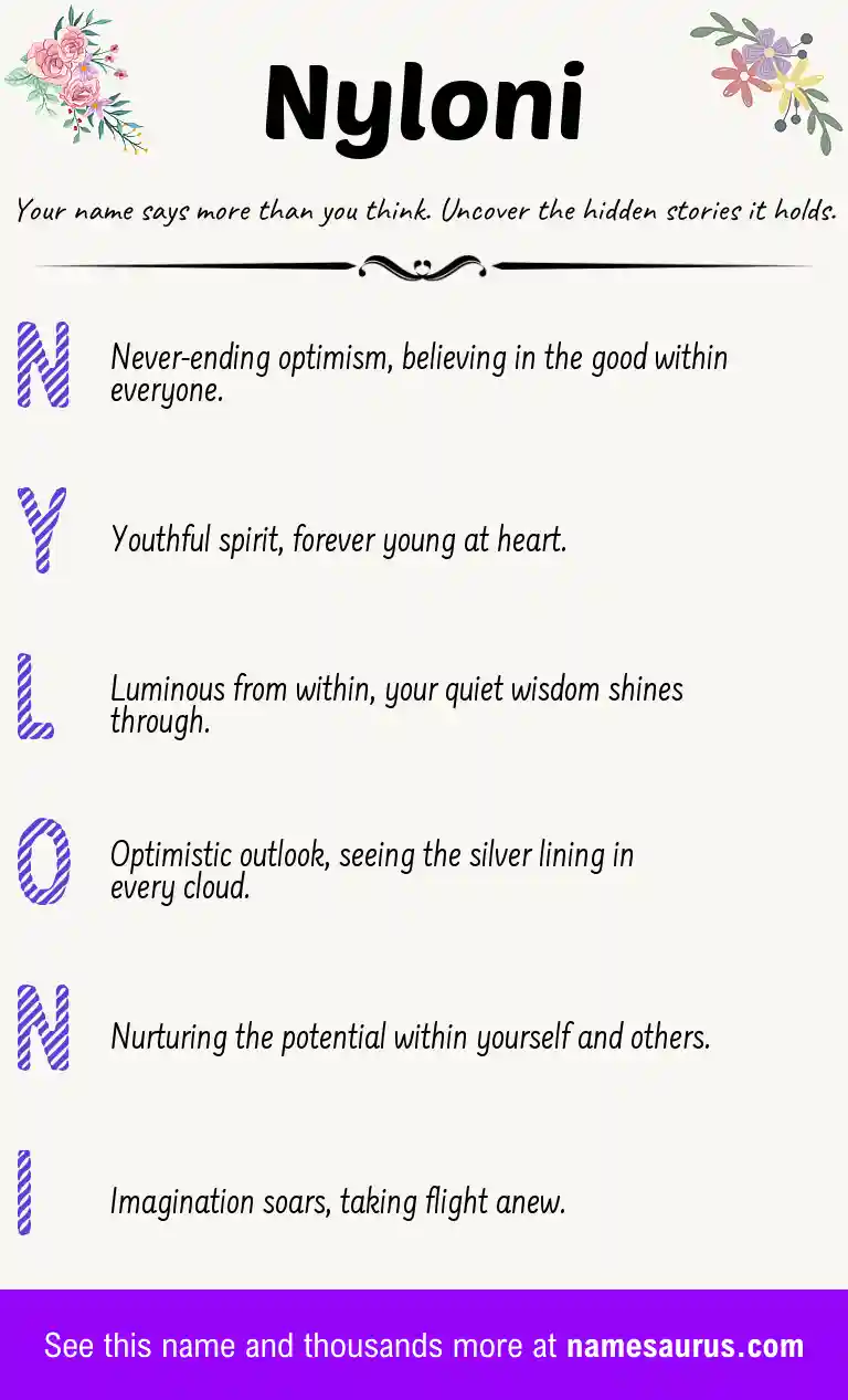 Acrostic poem about Nyloni.