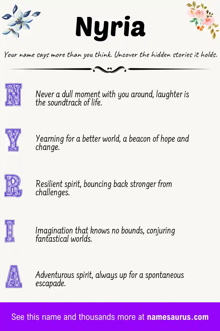 Acrostic poem about Nyria.