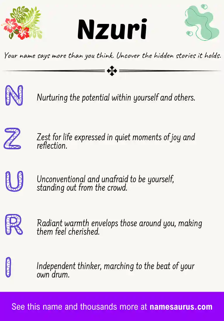 Acrostic poem about Nzuri.