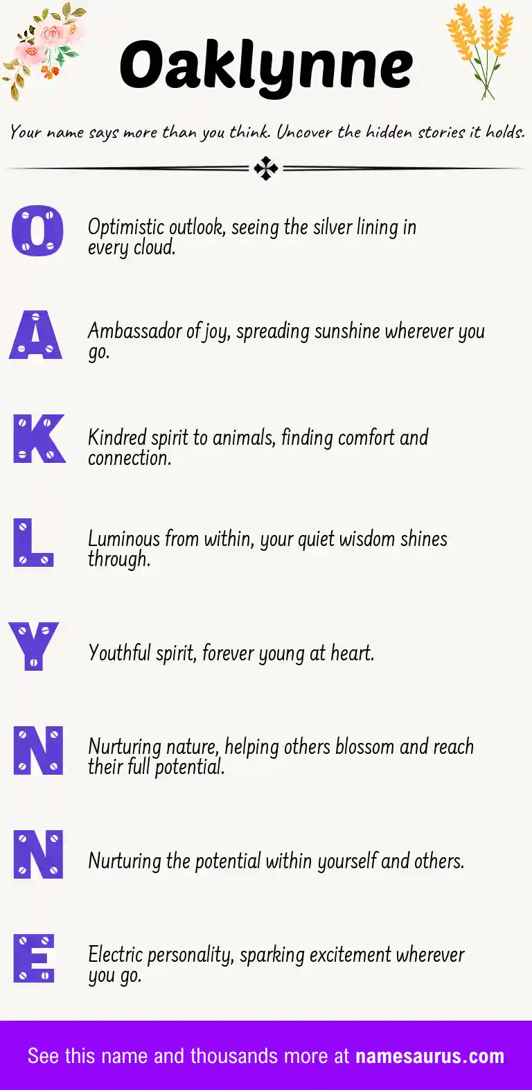 Acrostic poem about Oaklynne.