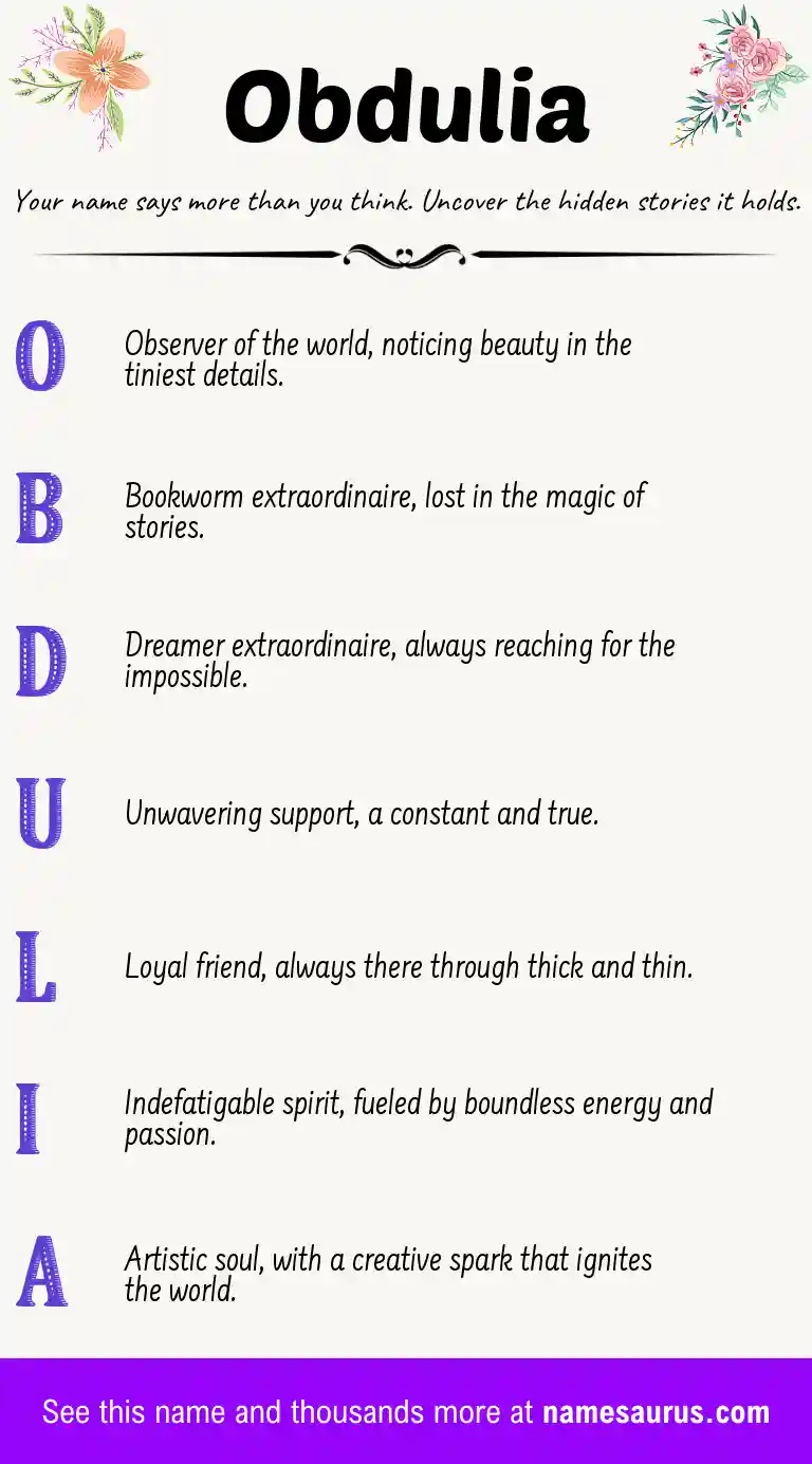 Acrostic poem about Obdulia.