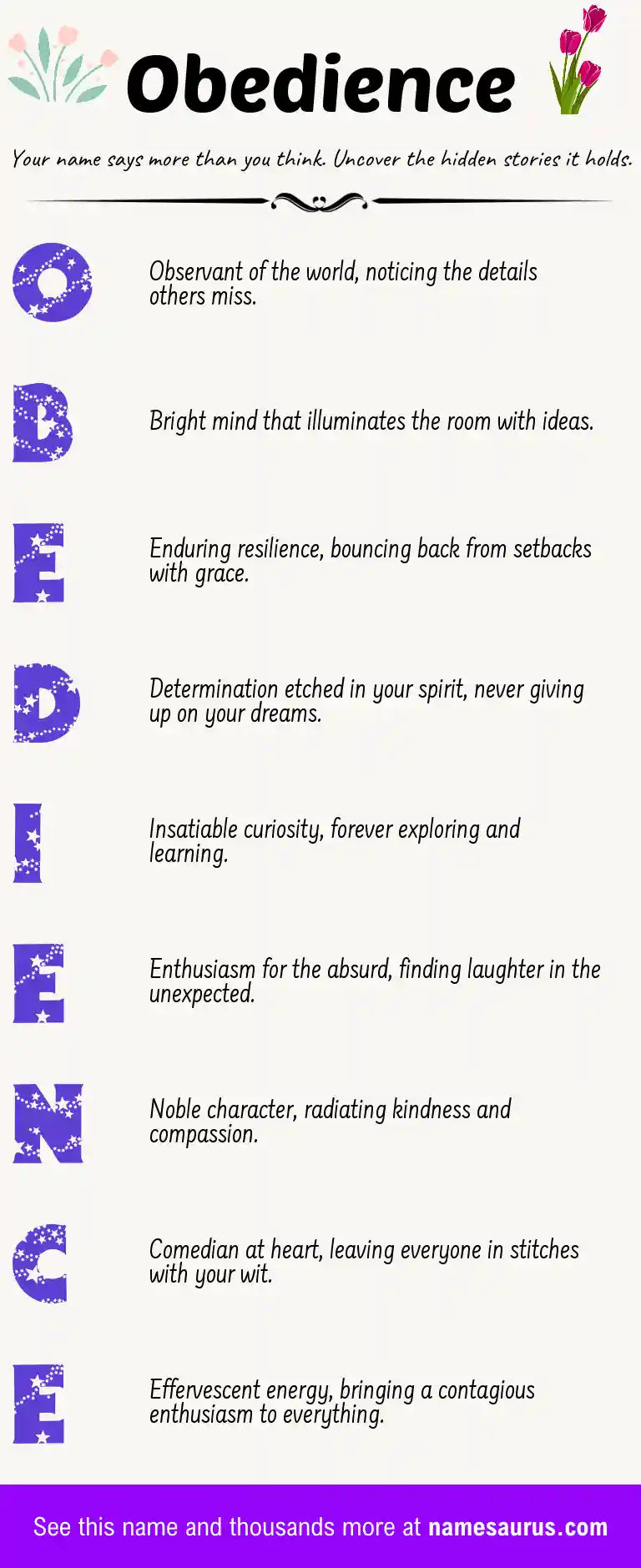 Acrostic poem about Obedience.