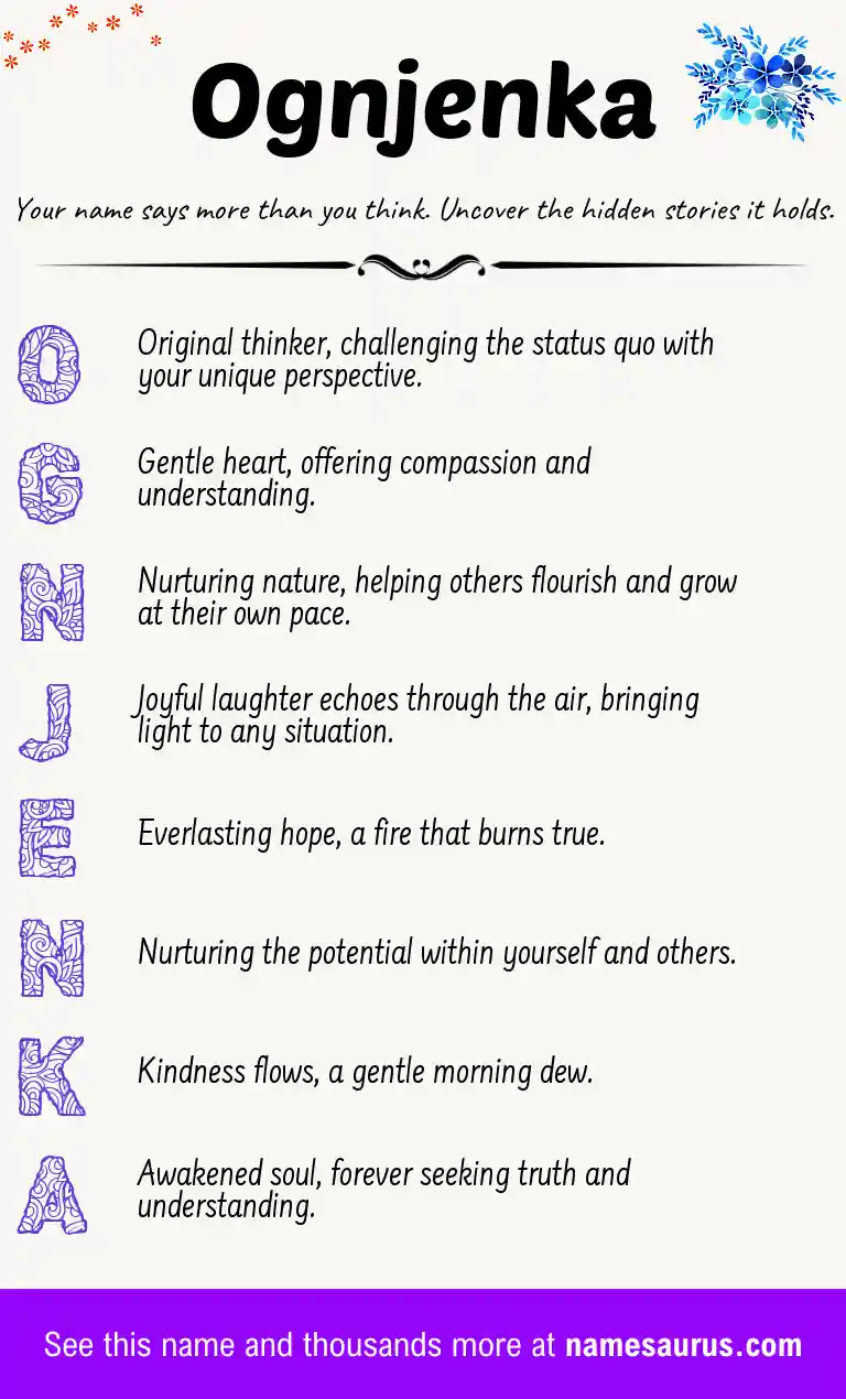 Acrostic poem about Ognjenka.