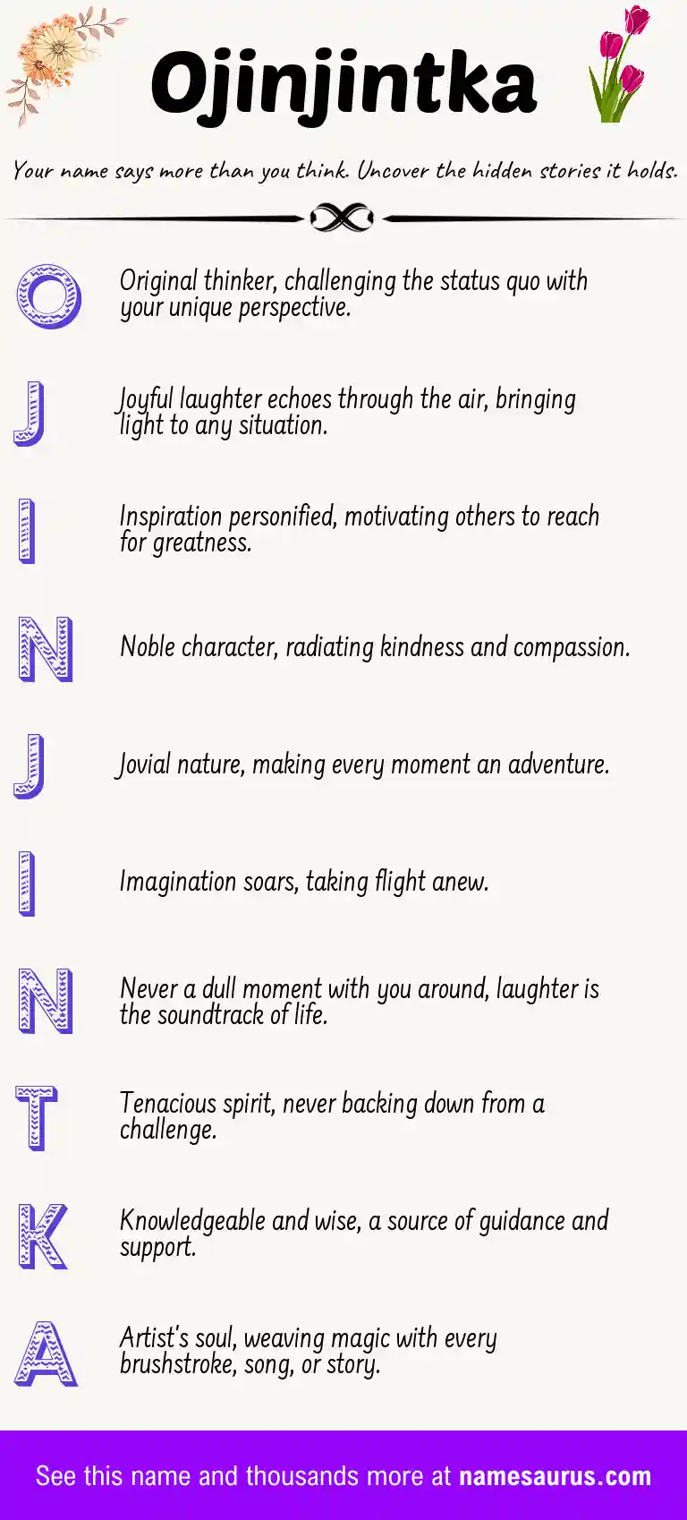 Acrostic poem about Ojinjintka.