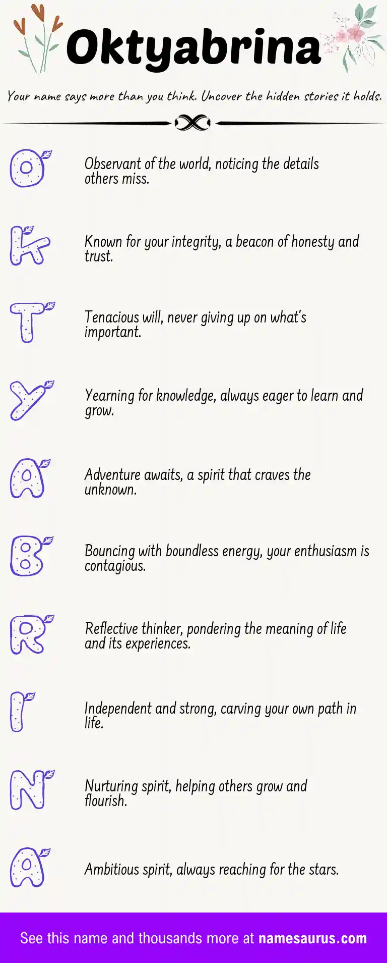Acrostic poem about Oktyabrina.