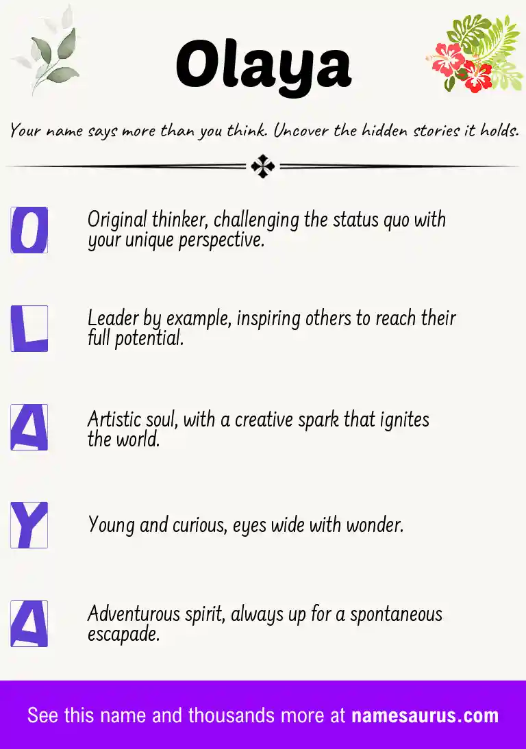 Acrostic poem about Olaya.