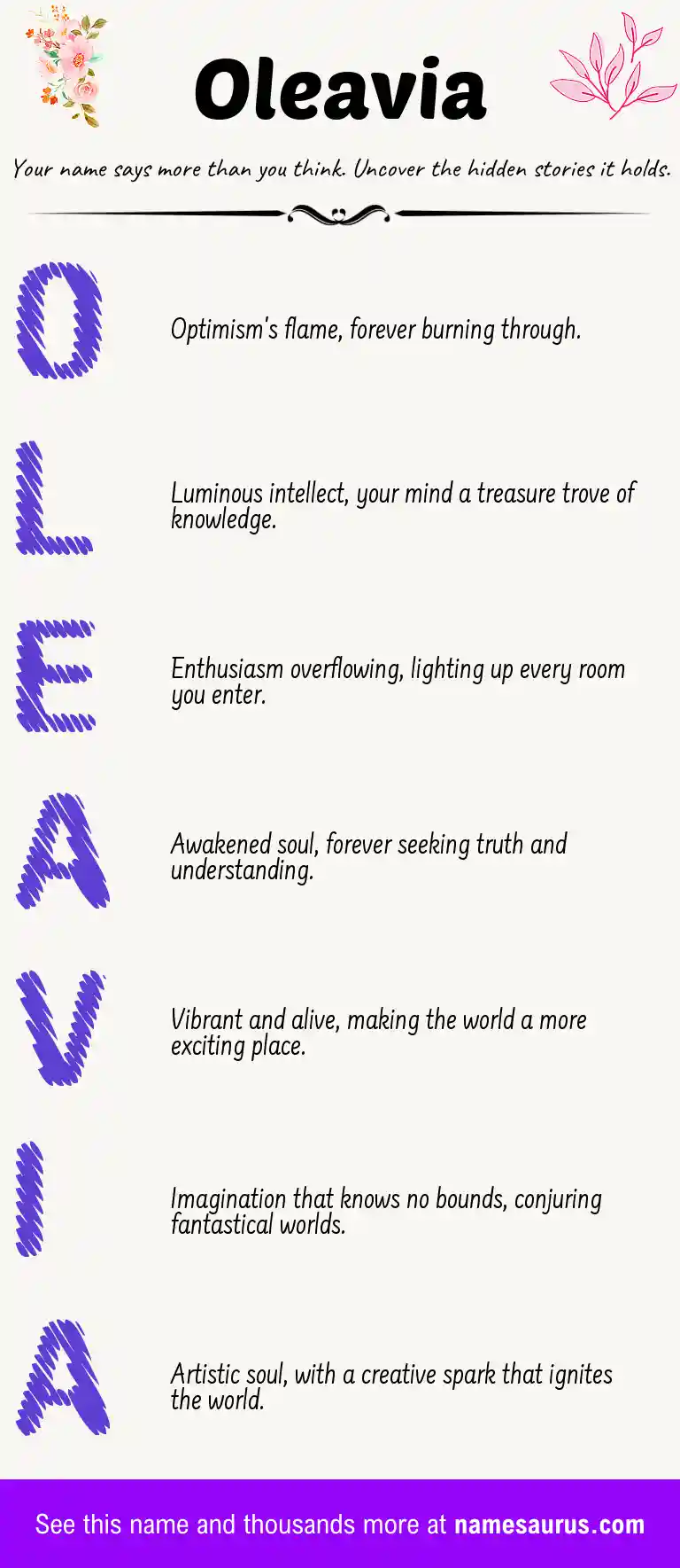 Acrostic poem about Oleavia.