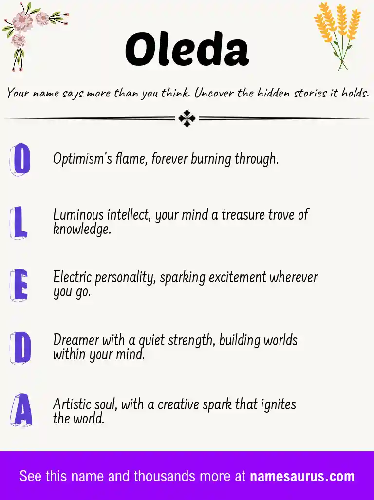 Acrostic poem about Oleda.