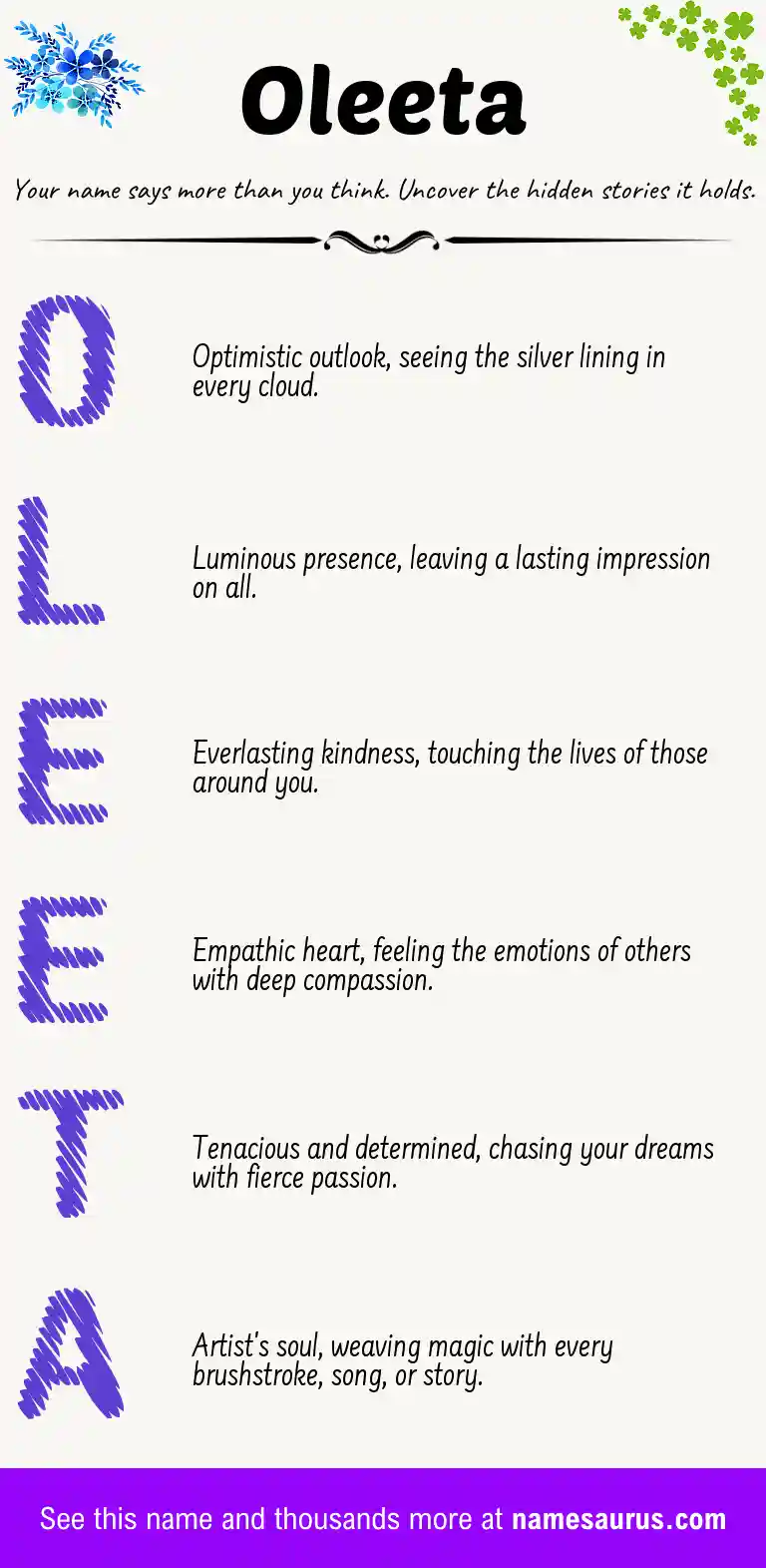 Acrostic poem about Oleeta.