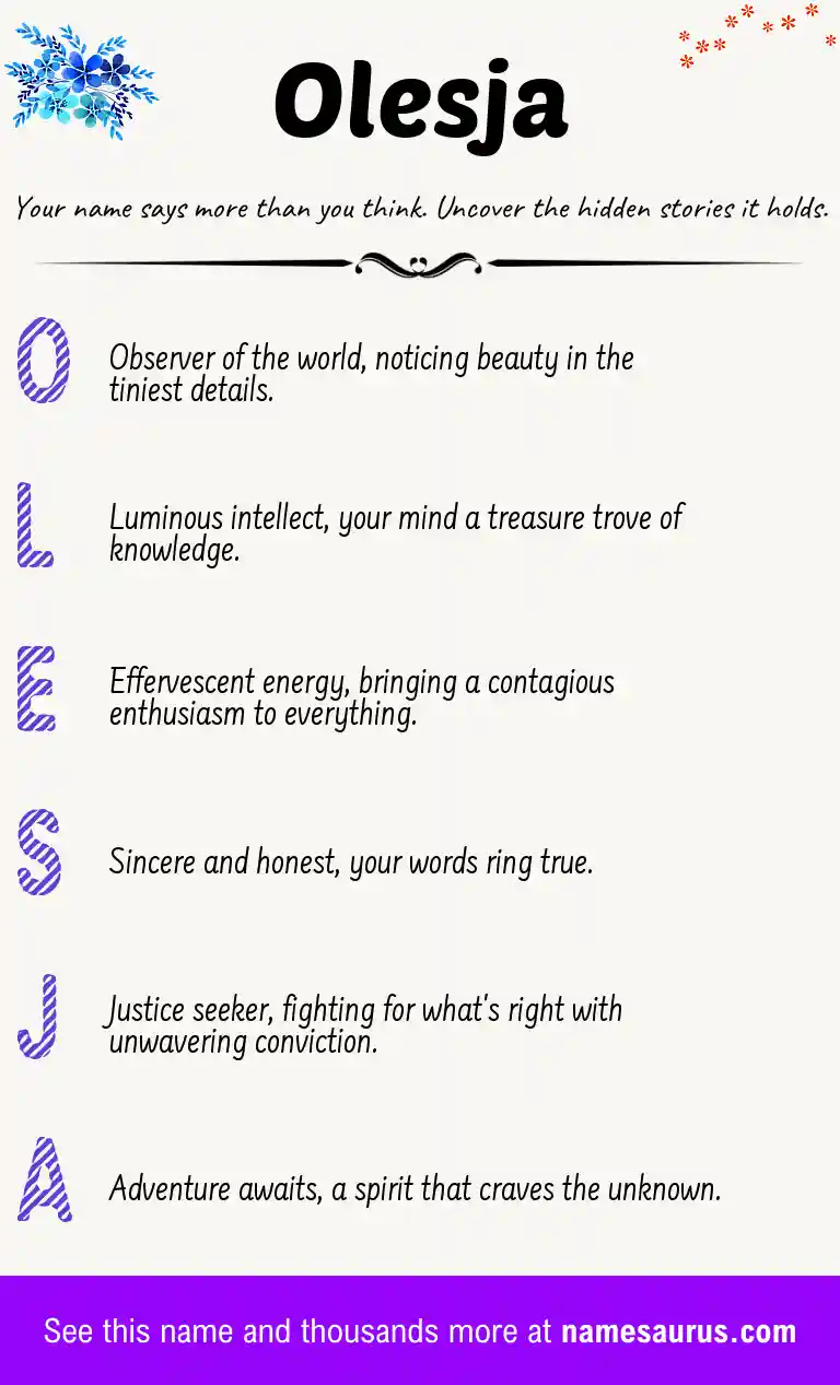 Acrostic poem about Olesja.
