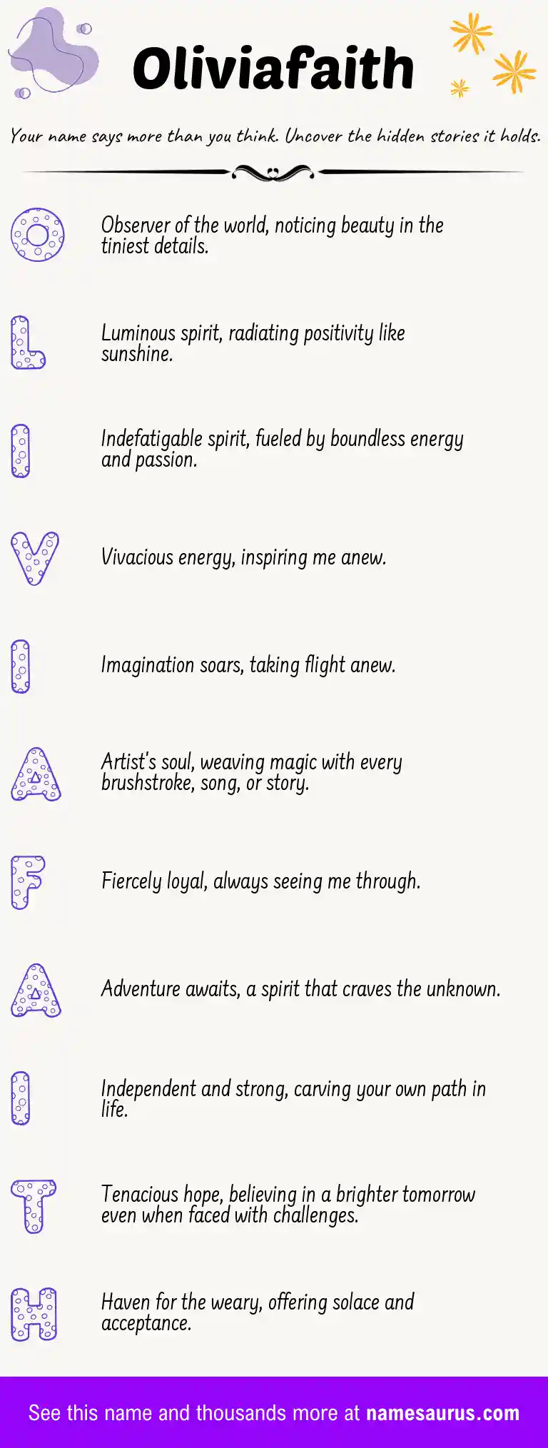 Acrostic poem about Oliviafaith.