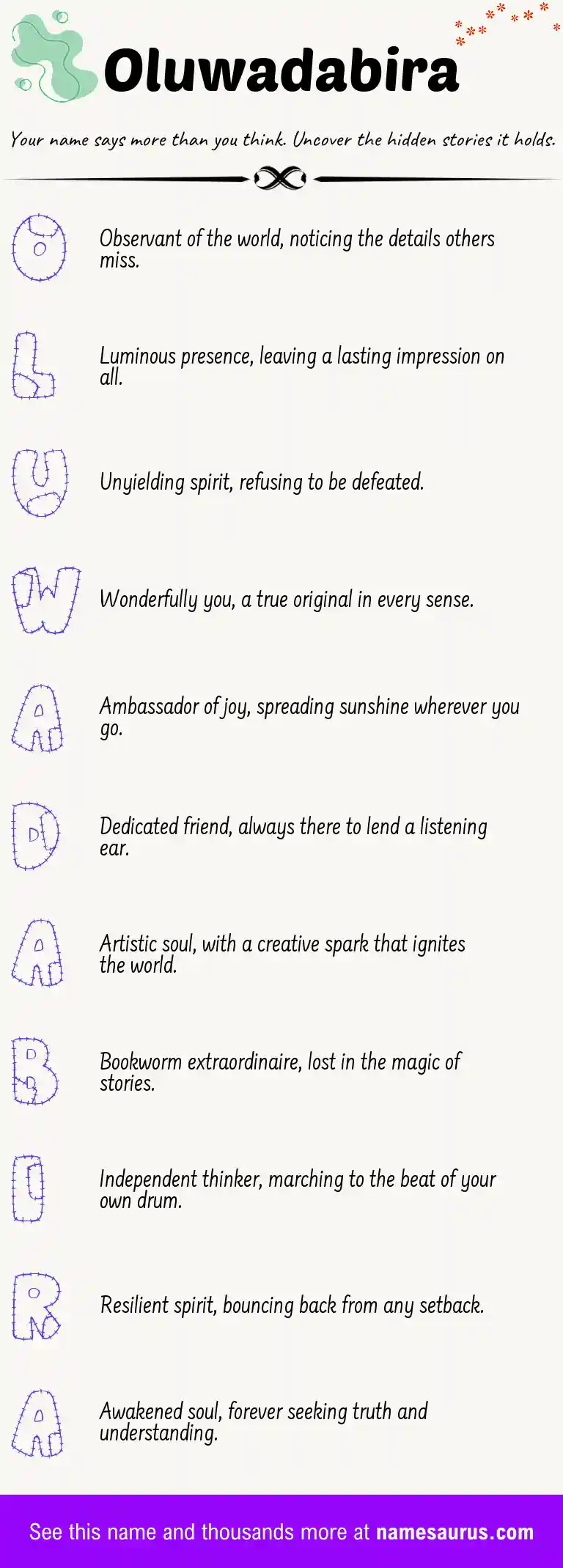 Acrostic poem about Oluwadabira.