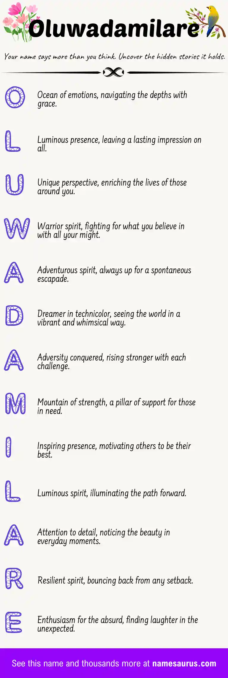Acrostic poem about Oluwadamilare.