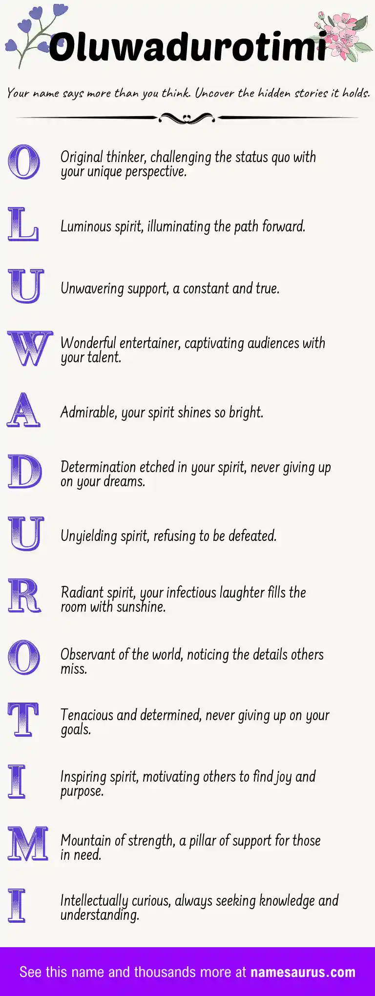 Acrostic poem about Oluwadurotimi.