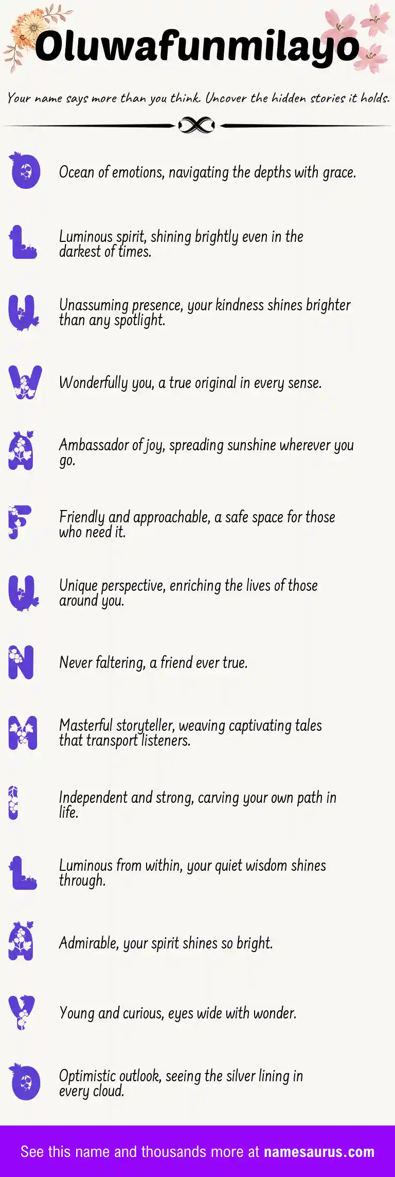 Acrostic poem about Oluwafunmilayo.