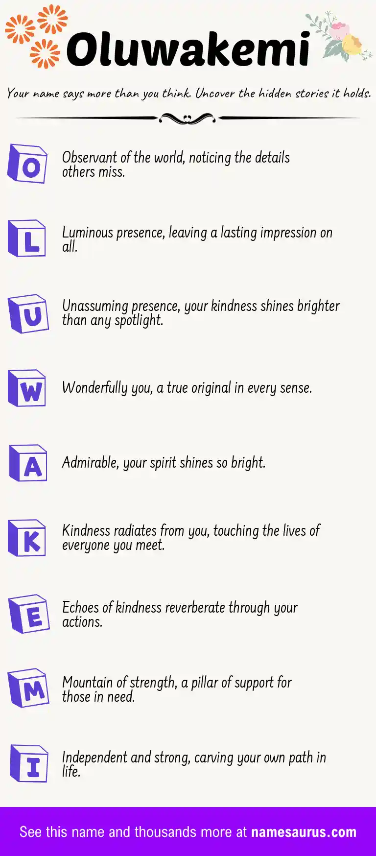 Acrostic poem about Oluwakemi.