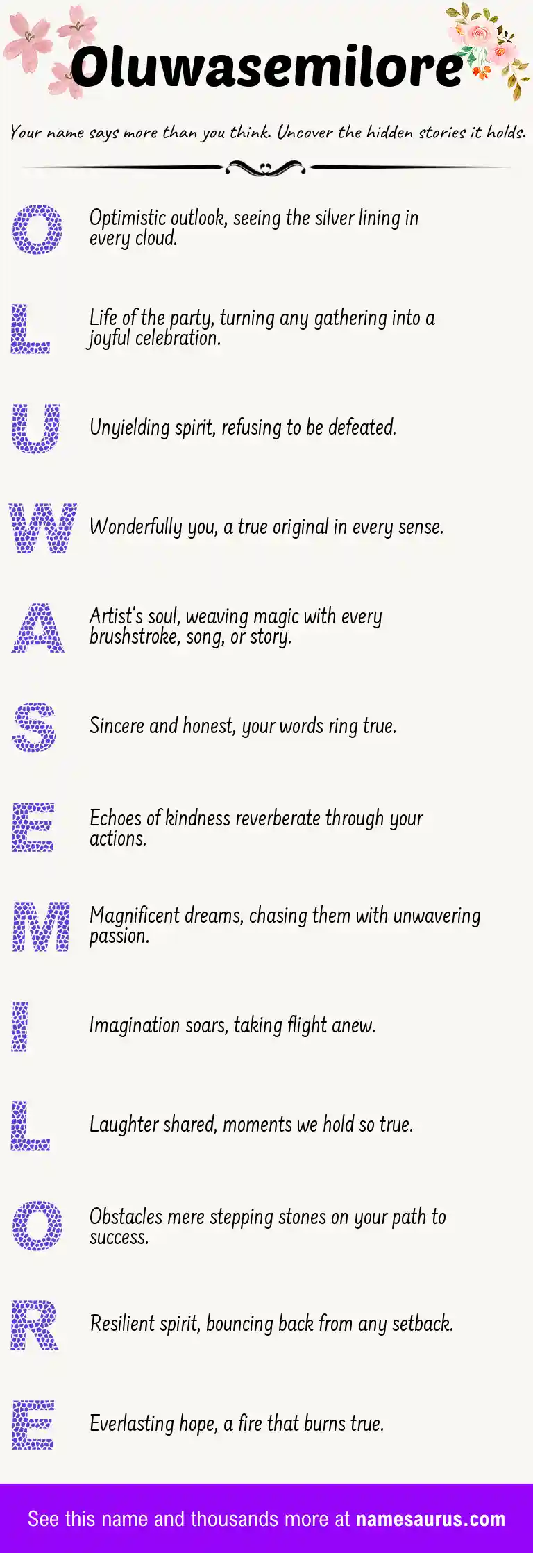 Acrostic poem about Oluwasemilore.