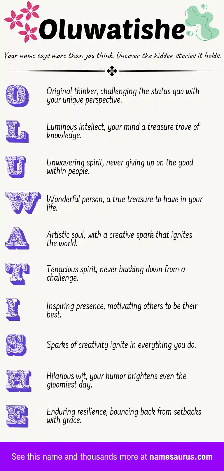 Acrostic poem about Oluwatishe.