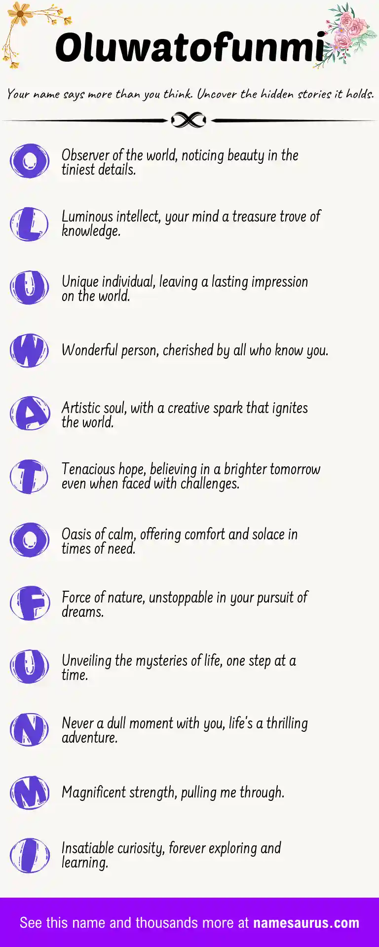 Acrostic poem about Oluwatofunmi.