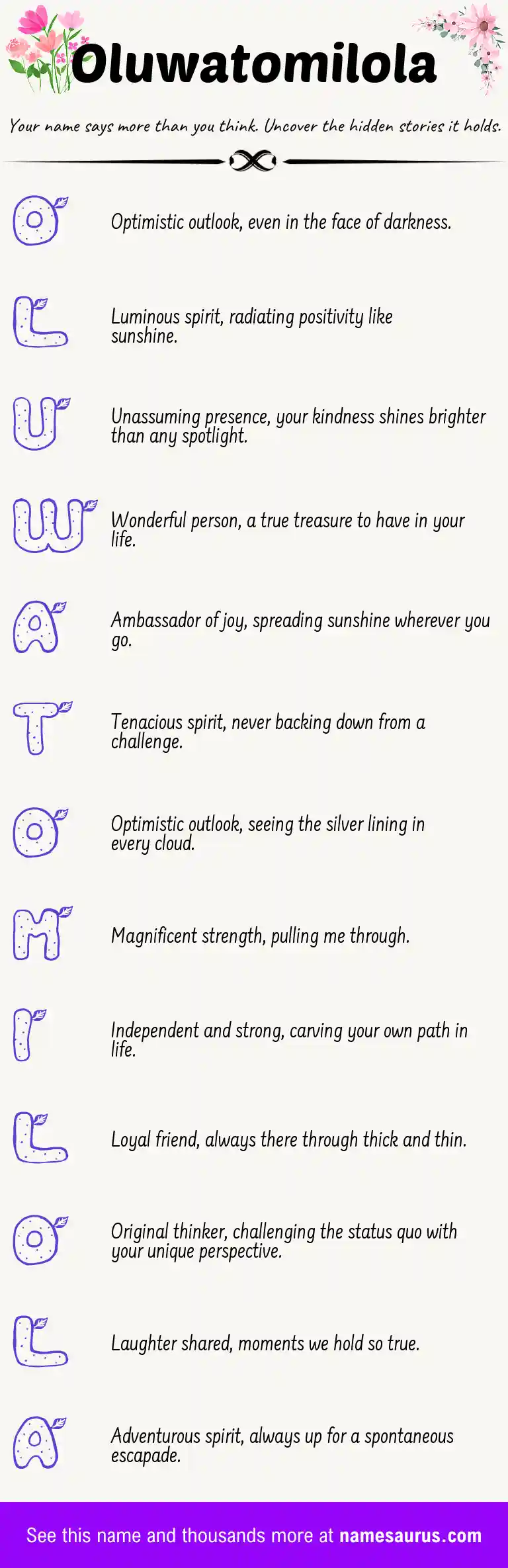 Acrostic poem about Oluwatomilola.