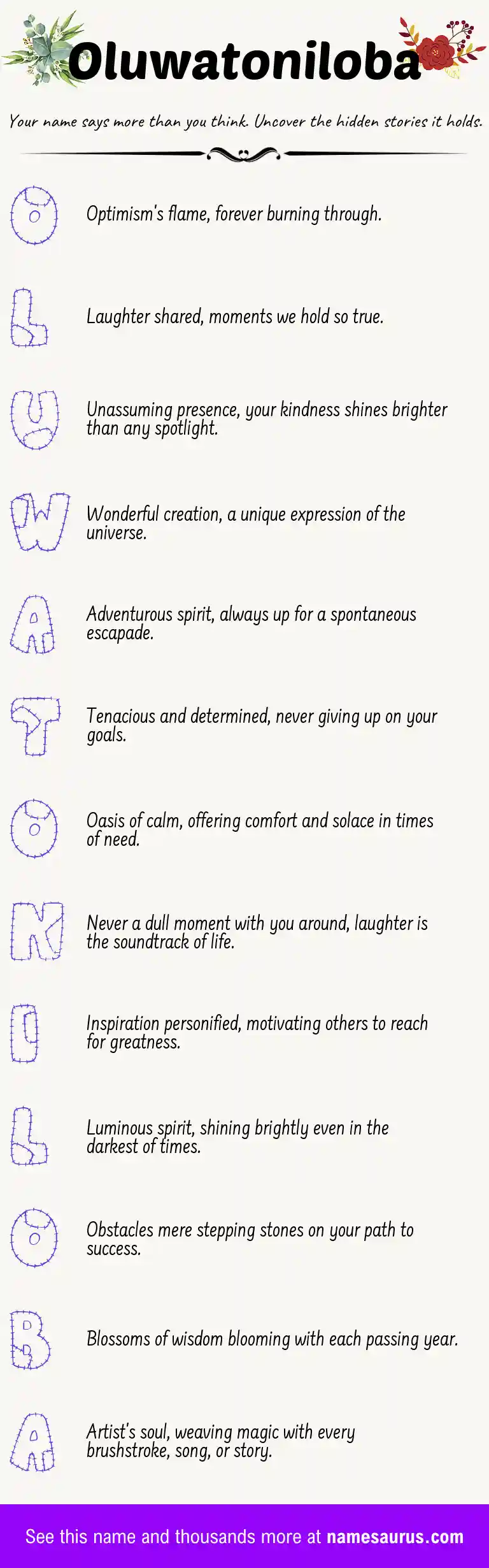 Acrostic poem about Oluwatoniloba.