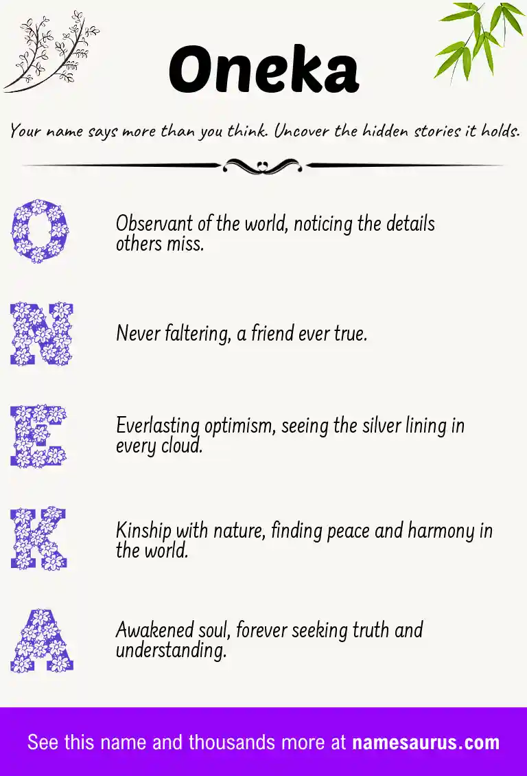 Acrostic poem about Oneka.