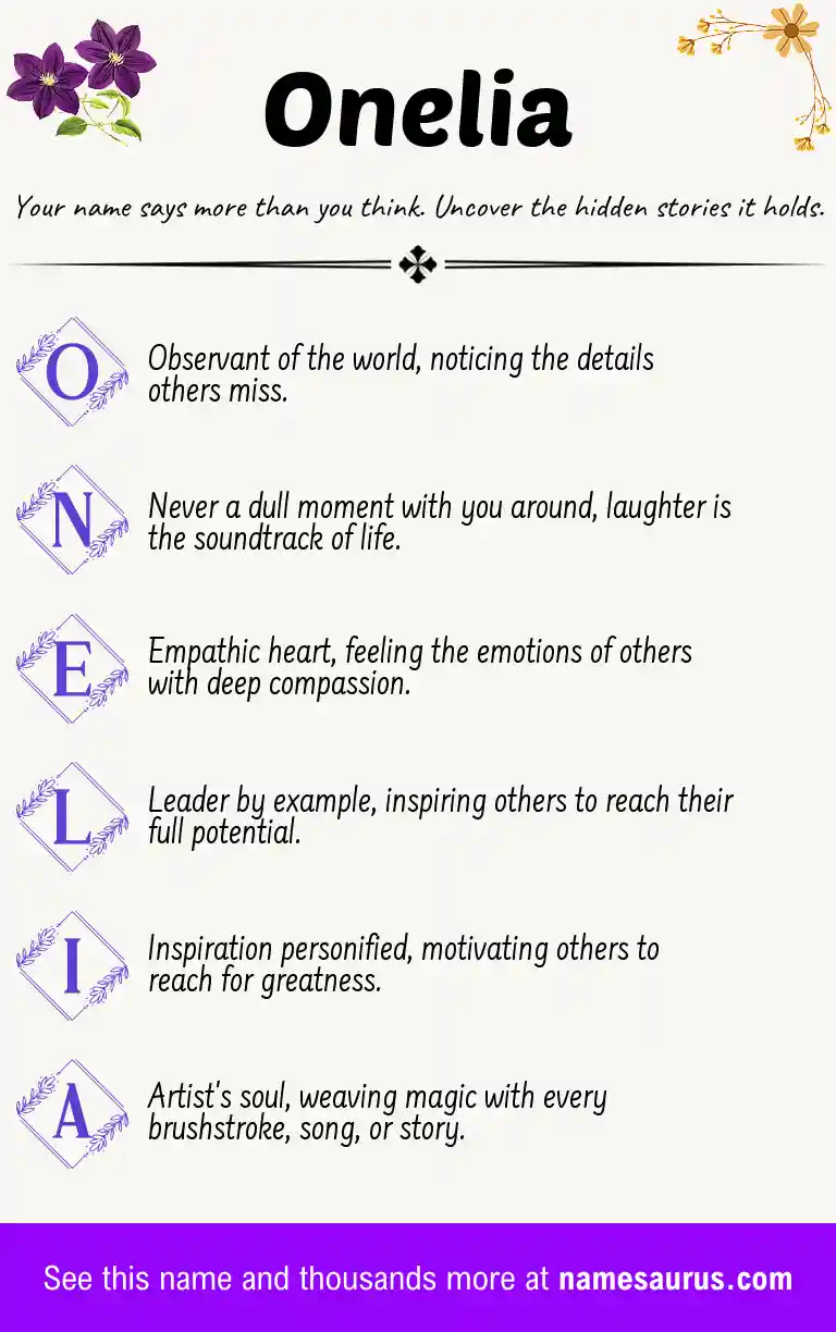 Acrostic poem about Onelia.