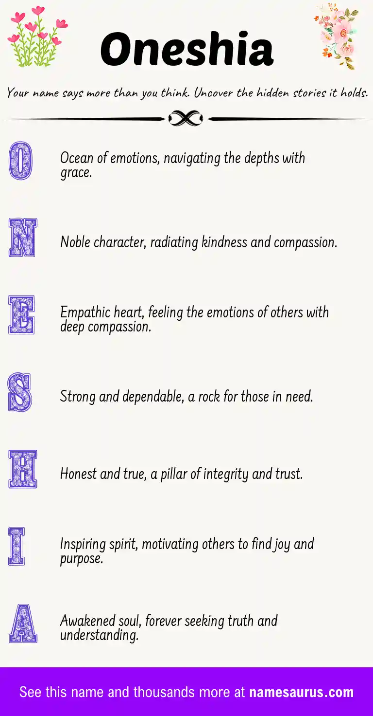 Acrostic poem about Oneshia.