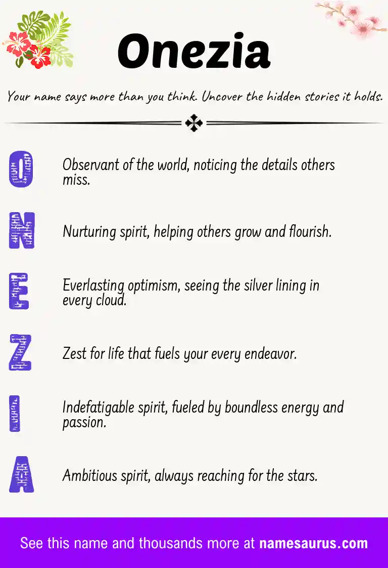 Acrostic poem about Onezia.