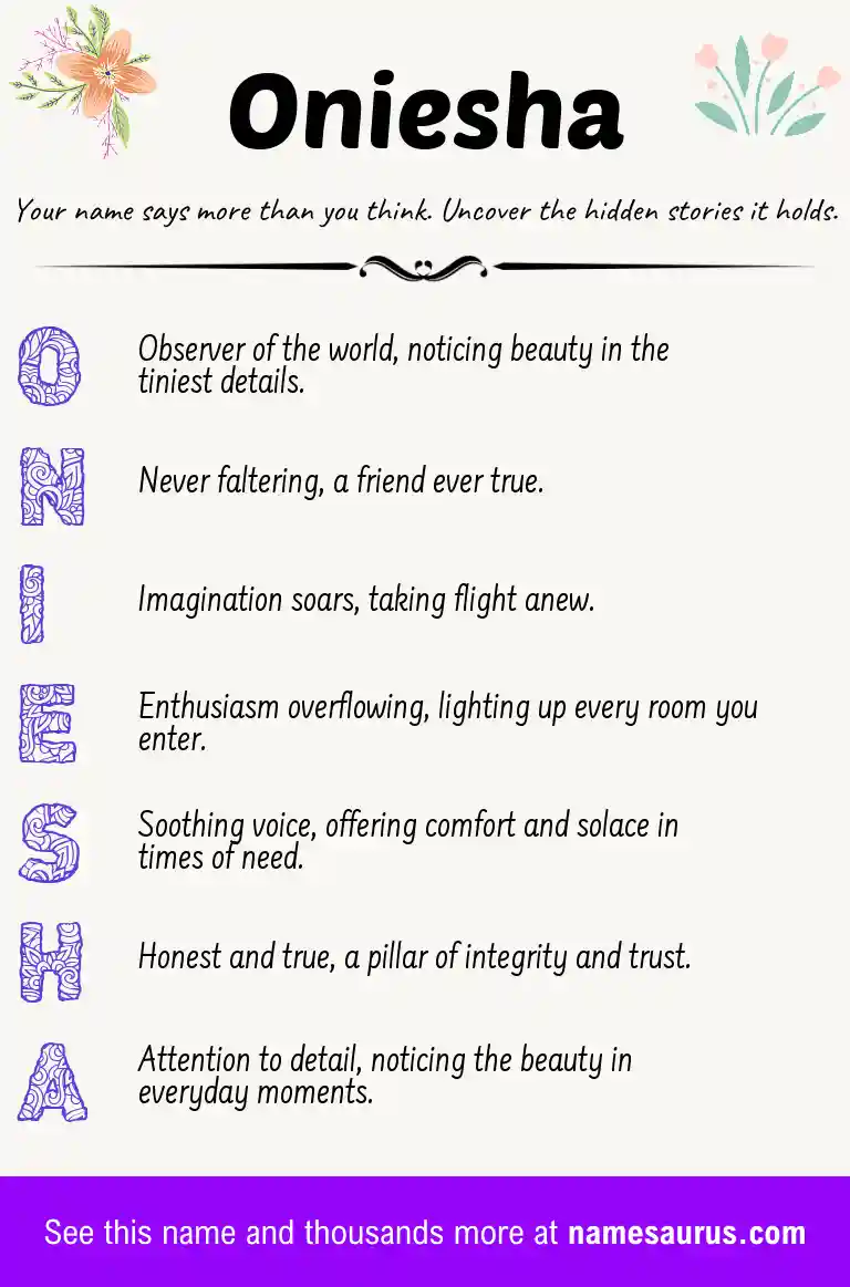 Acrostic poem about Oniesha.