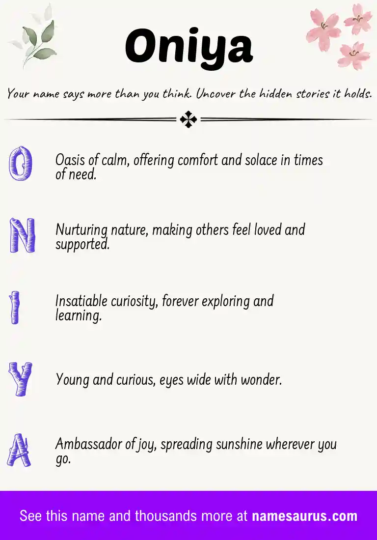 Acrostic poem about Oniya.