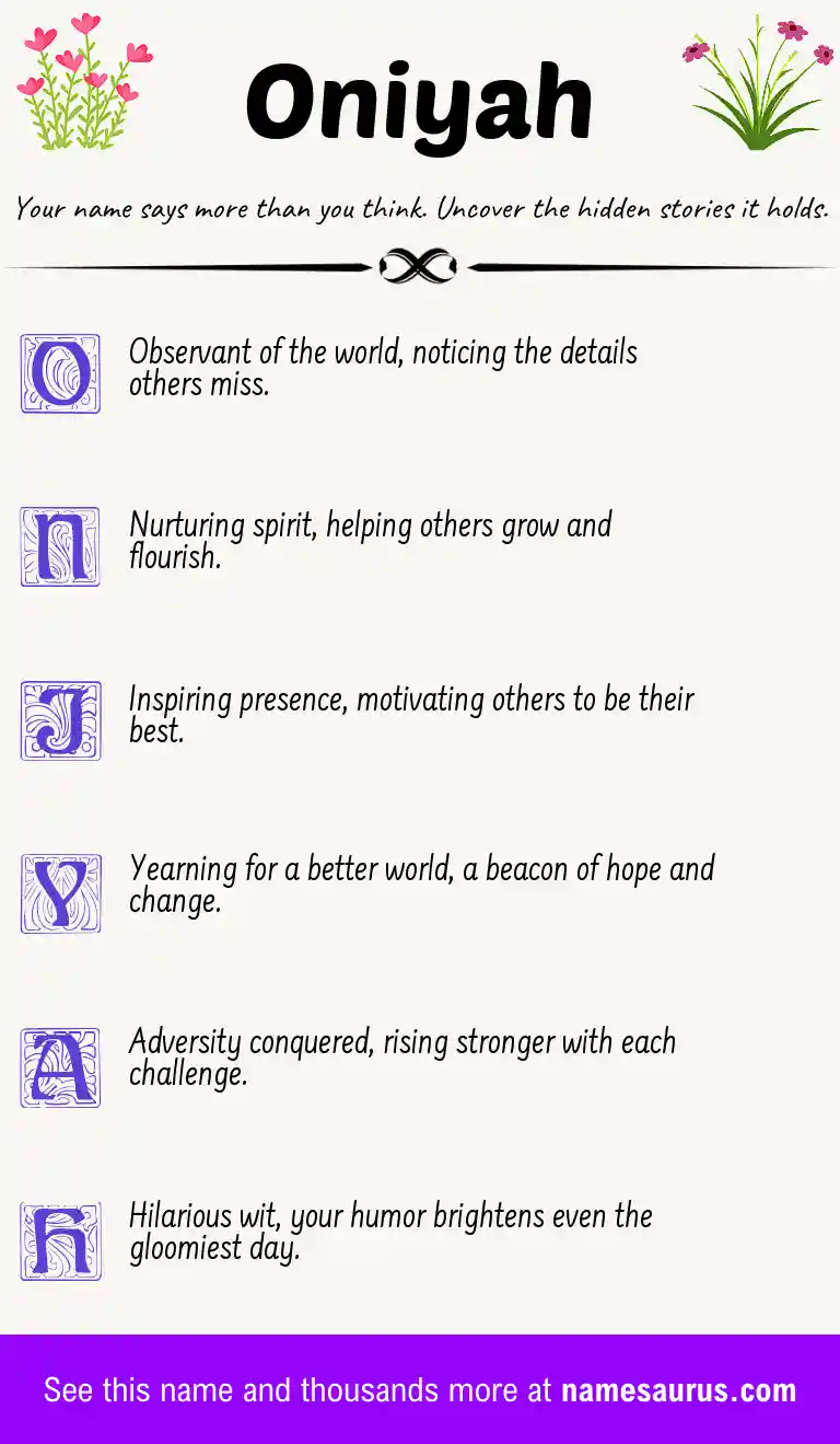 Acrostic poem about Oniyah.