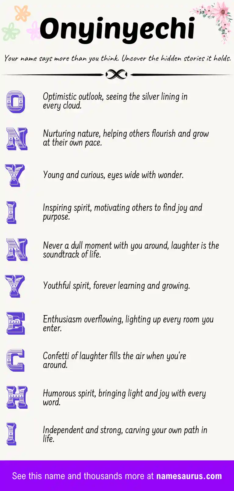 Acrostic poem about Onyinyechi.
