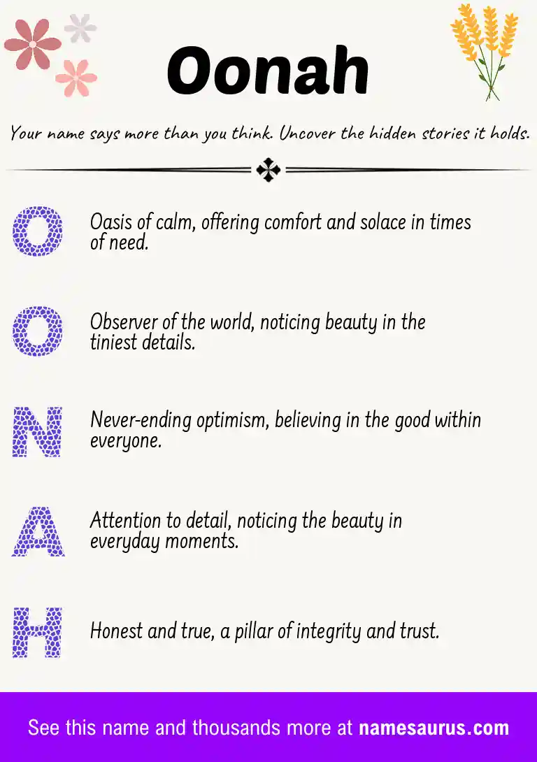 Acrostic poem about Oonah.