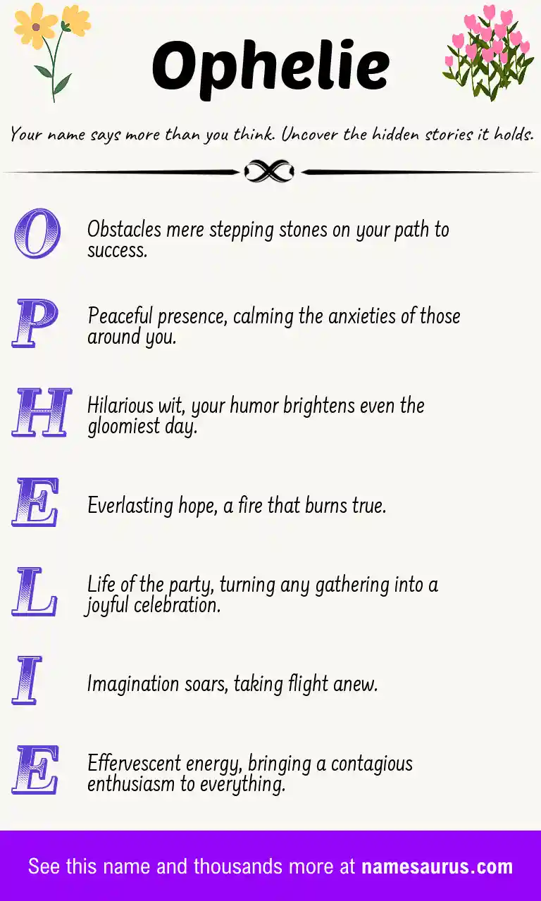 Acrostic poem about Ophelie.