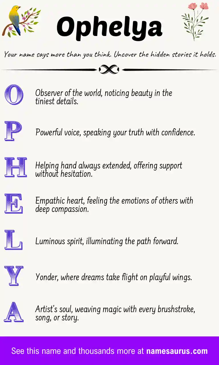 Acrostic poem about Ophelya.