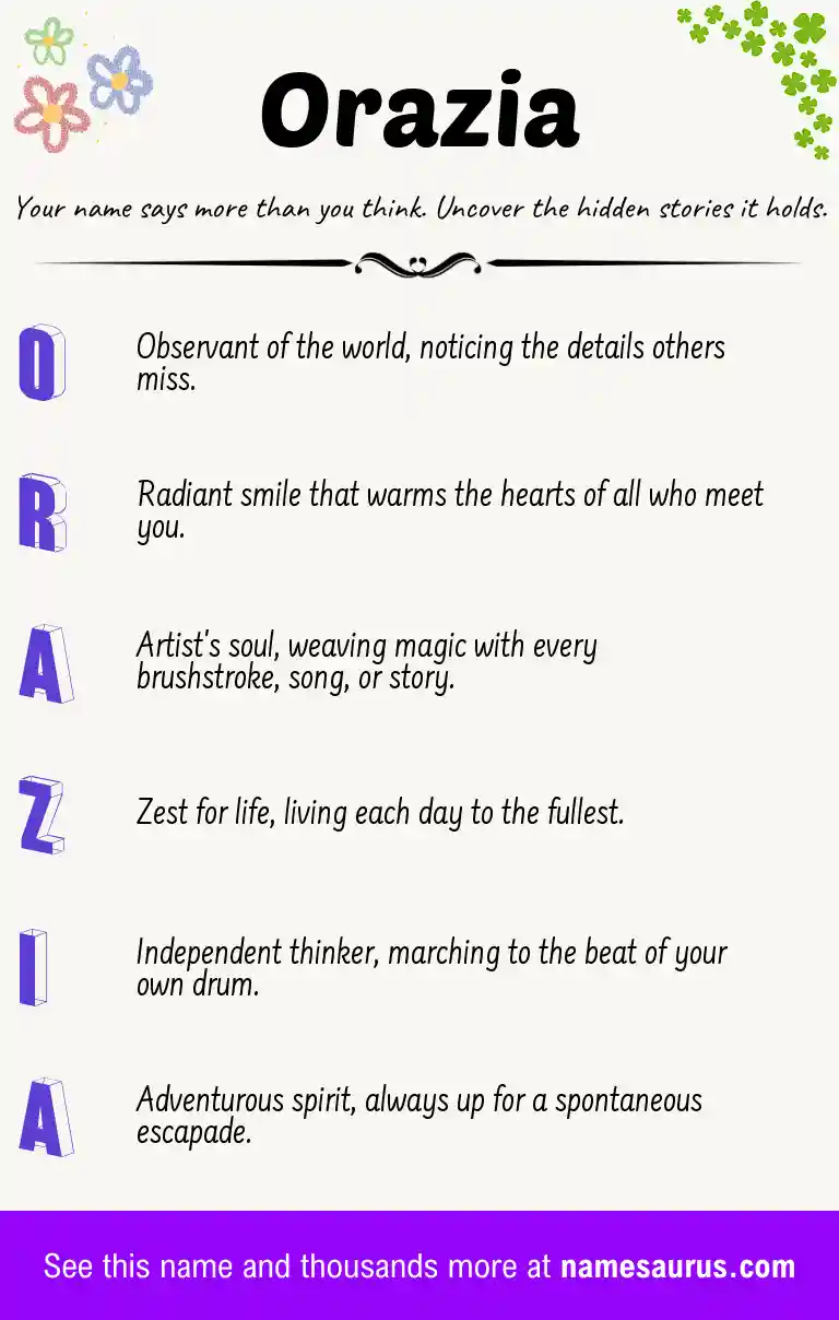 Acrostic poem about Orazia.