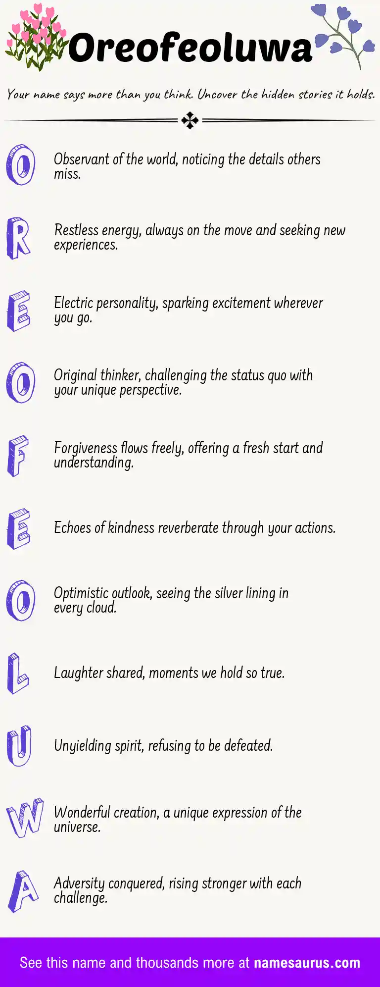 Acrostic poem about Oreofeoluwa.